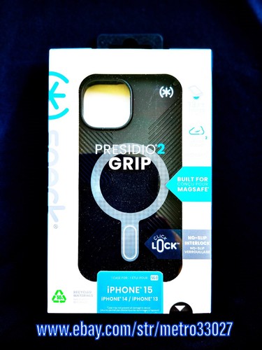 for Apple iPhone 15 SPEK PRESIDO 2 GRIP w/ClickLock Case BLACK/ w Tempered glass - Picture 2 of 8