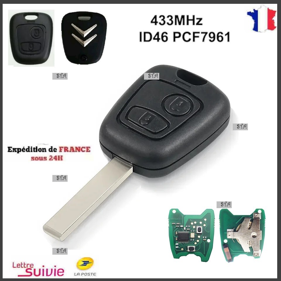Clé vierge avec transpondeur ID46 pour Citroën C2 et C3 Phase 1 avant 2005