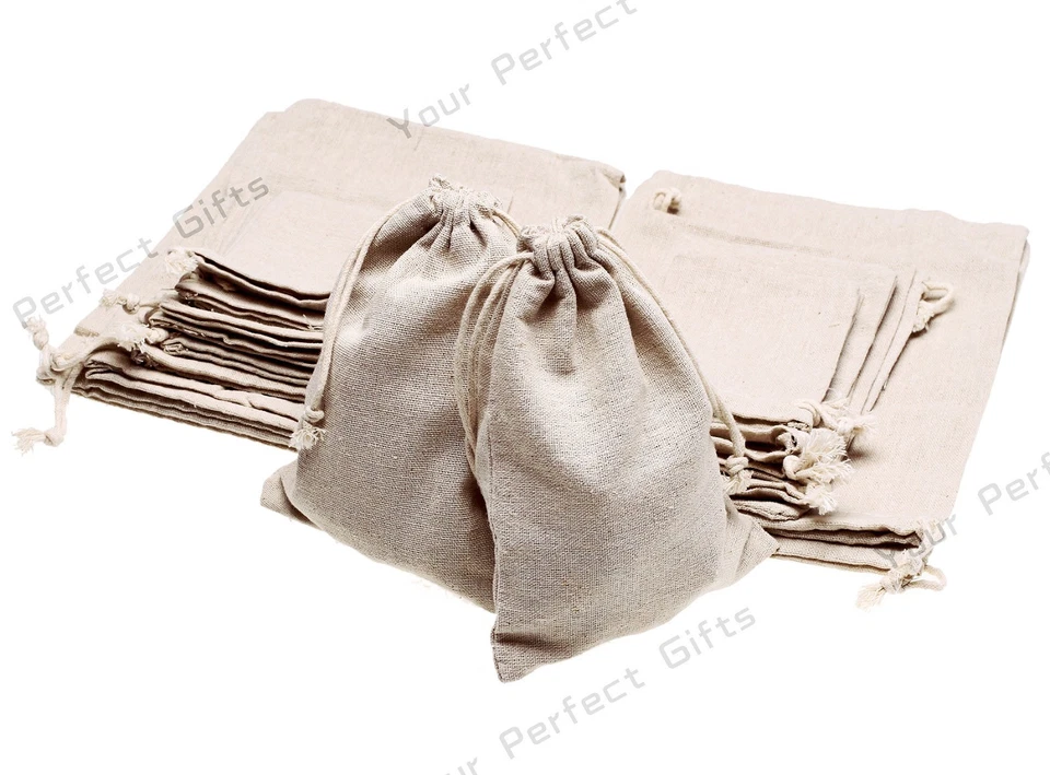 Lot of 25/50/100 Wedding Hessian Burlap Jute Favor Gift Bags Drawstring Pouch - Image 2 of 4
