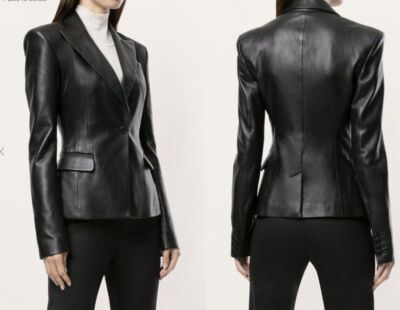 Women's Real Sheepskin Leather Blazer One Button Coat Lined Slim Fit Formal- 179