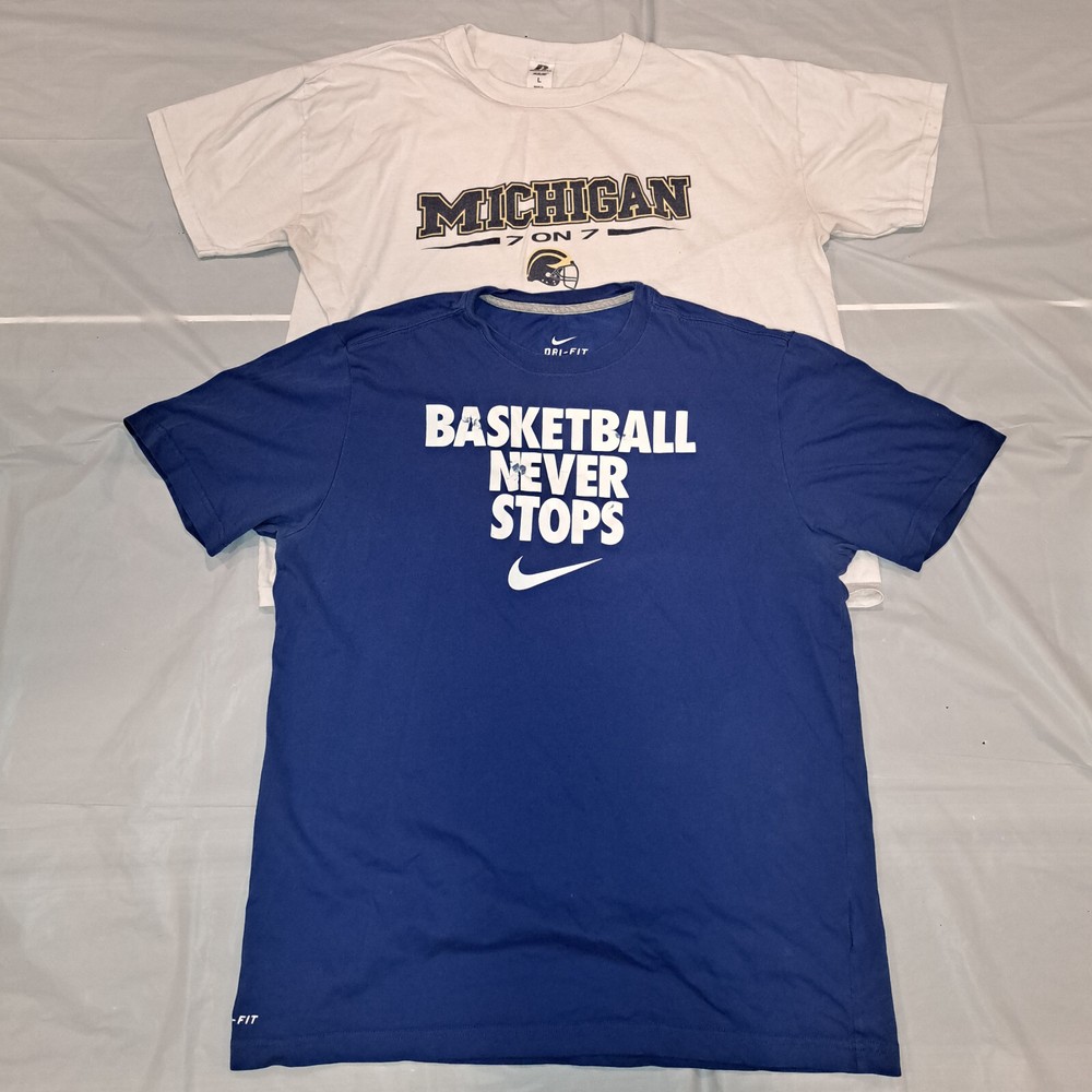 Nike Dri-Fit Basketball Never Stops Blue Graphic Tee Mens Large Size