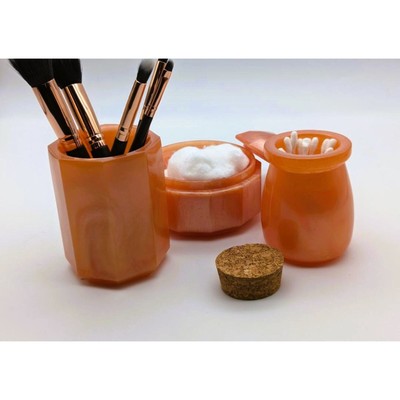 Bathroom or Desktop Set for Pencils, Brushes, etc. Apricot Resin Handmade NEW