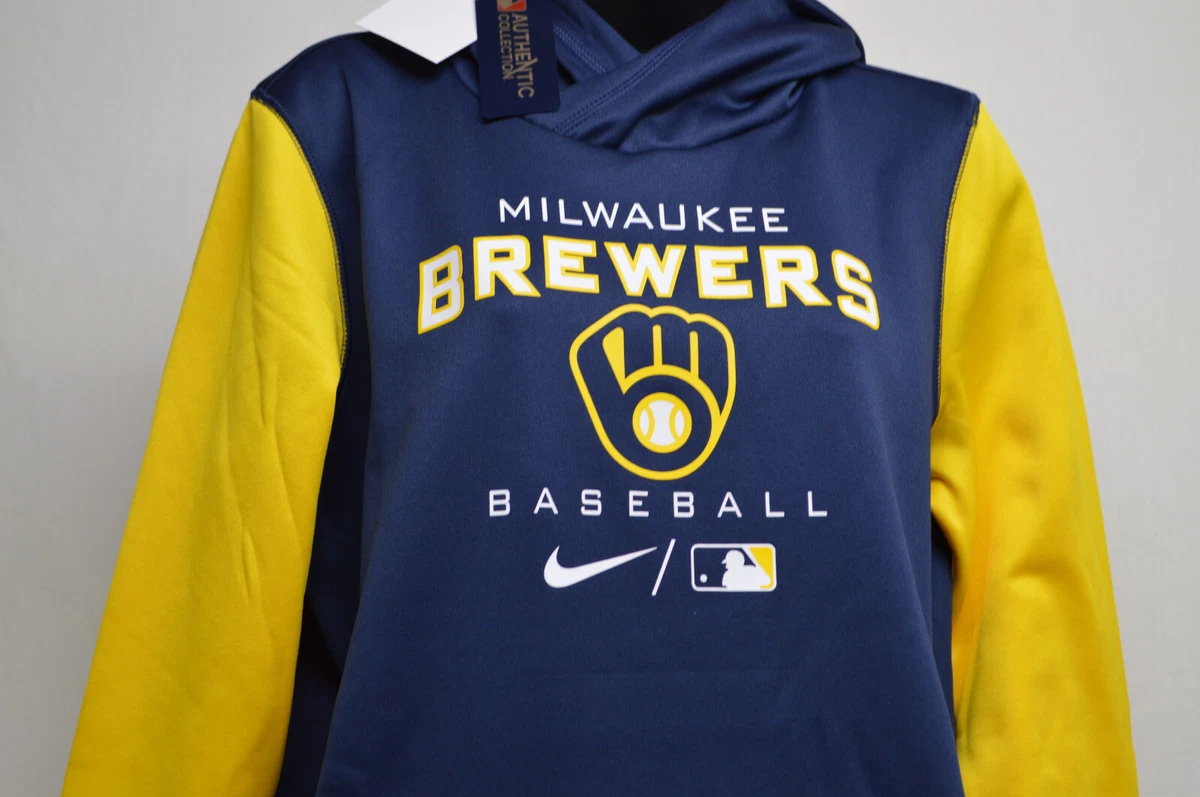 NEW NIKE Woman s MILWAUKEE BREWERS HOODIE Size XL BLUE YELLOW eBay