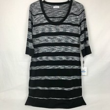 ✨NEW✨ Calvin Klein Knit Dress Size Large Black Charcoal Stripes Soft