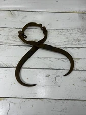 Antique 12" Ice Block Hooks Iron Tool Handle On Chains Rustic Farm House Decor