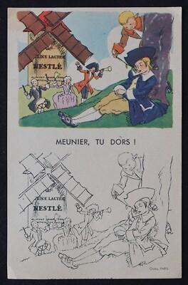 Werbeausmalbilder Milchmehl Nestlé Meunier tu dors Moulin mill