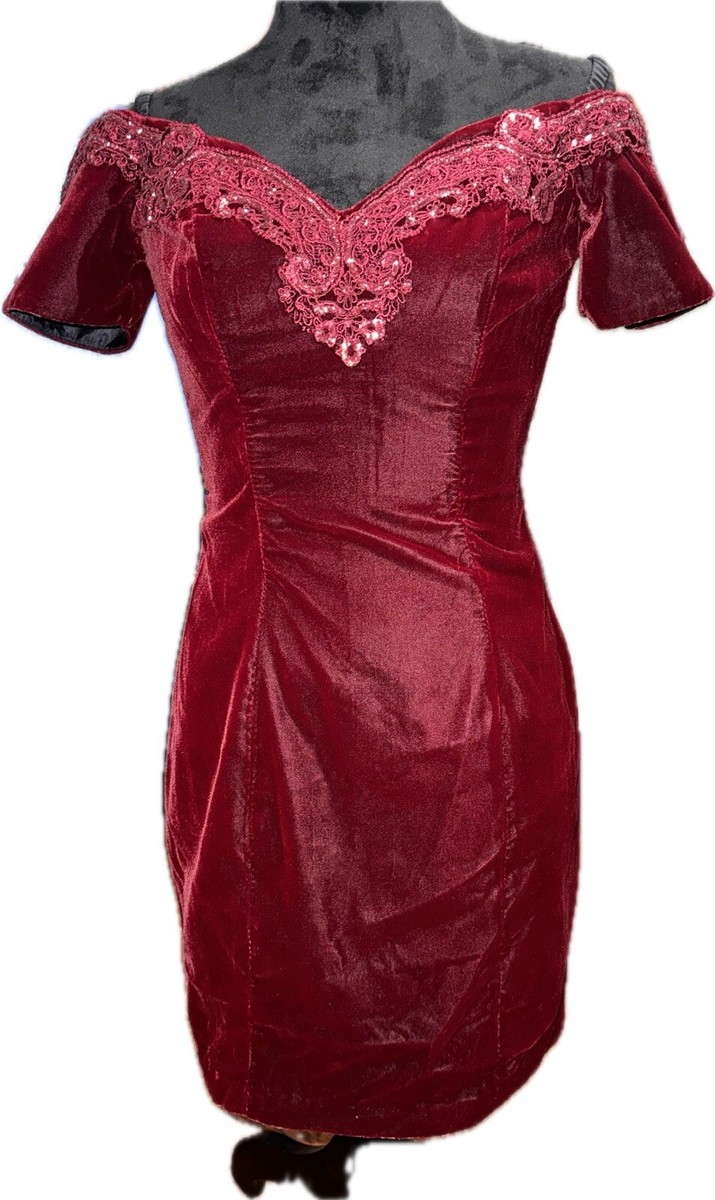 Vintage 90s RAMPAGE Dress Womens 5 Red Crush Velvet Mini Off Vintage 90s RAMPAGE Dress Womens 5 Red Crush Velvet Mini Off