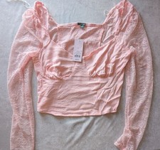 Wild Fable pink lace long-sleeve bustier crop top