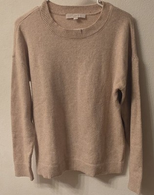 Loft Womens Cream Long Sweater Size Small Cotton Blend Knit Crew Neck Soft