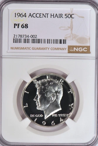 1964 Accent Hair Kennedy Half Dollar Proof NGC PF 68 PR Gem Silver Coin 50C