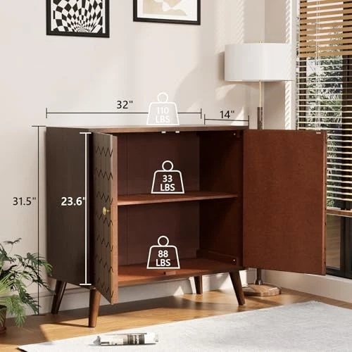 Aparador de armazenamento 32" com portas, padrão ajustável marrom-favo de mel e 2 portas - Imagem 3 de 4