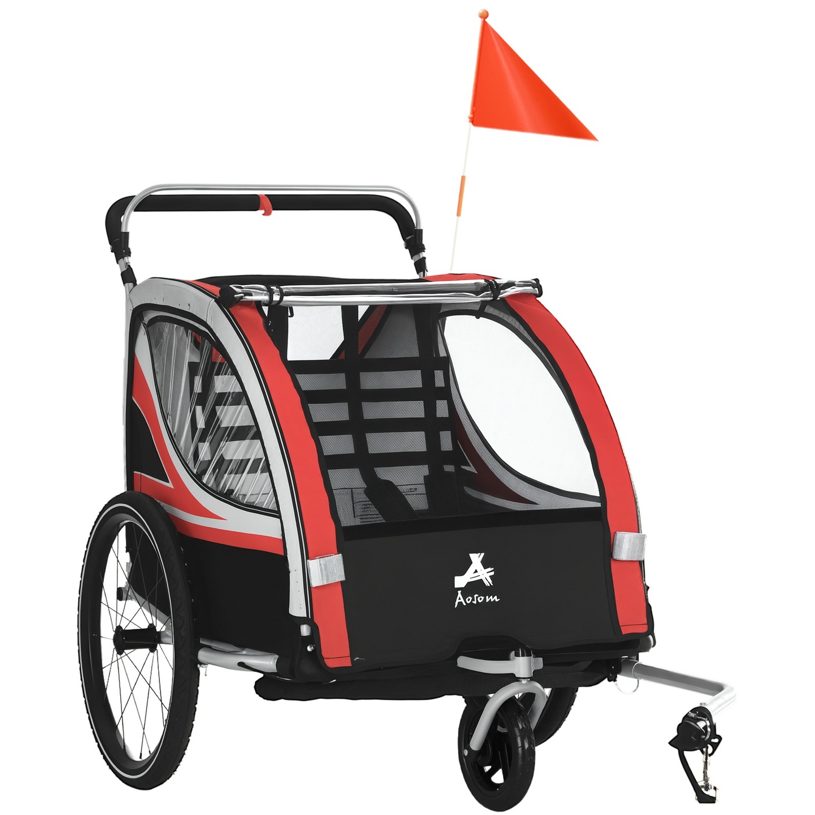 Aosom Bike Trailer for Kids, 3-in-1 Running Stroller, Jogging Cart, Red