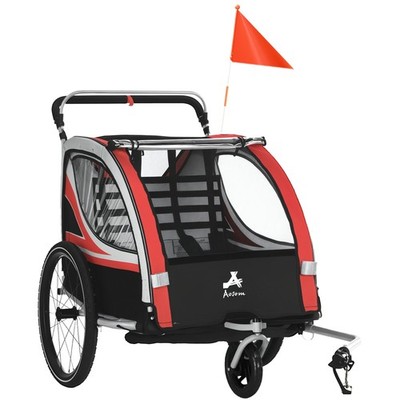 Aosom Bike Trailer for Kids, 3-in-1 Running Stroller, Jogging Cart, Red