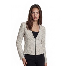 Alex Evenings Jacket Women's Size 8 Silver White Chevron Glitter Zip Evening Top