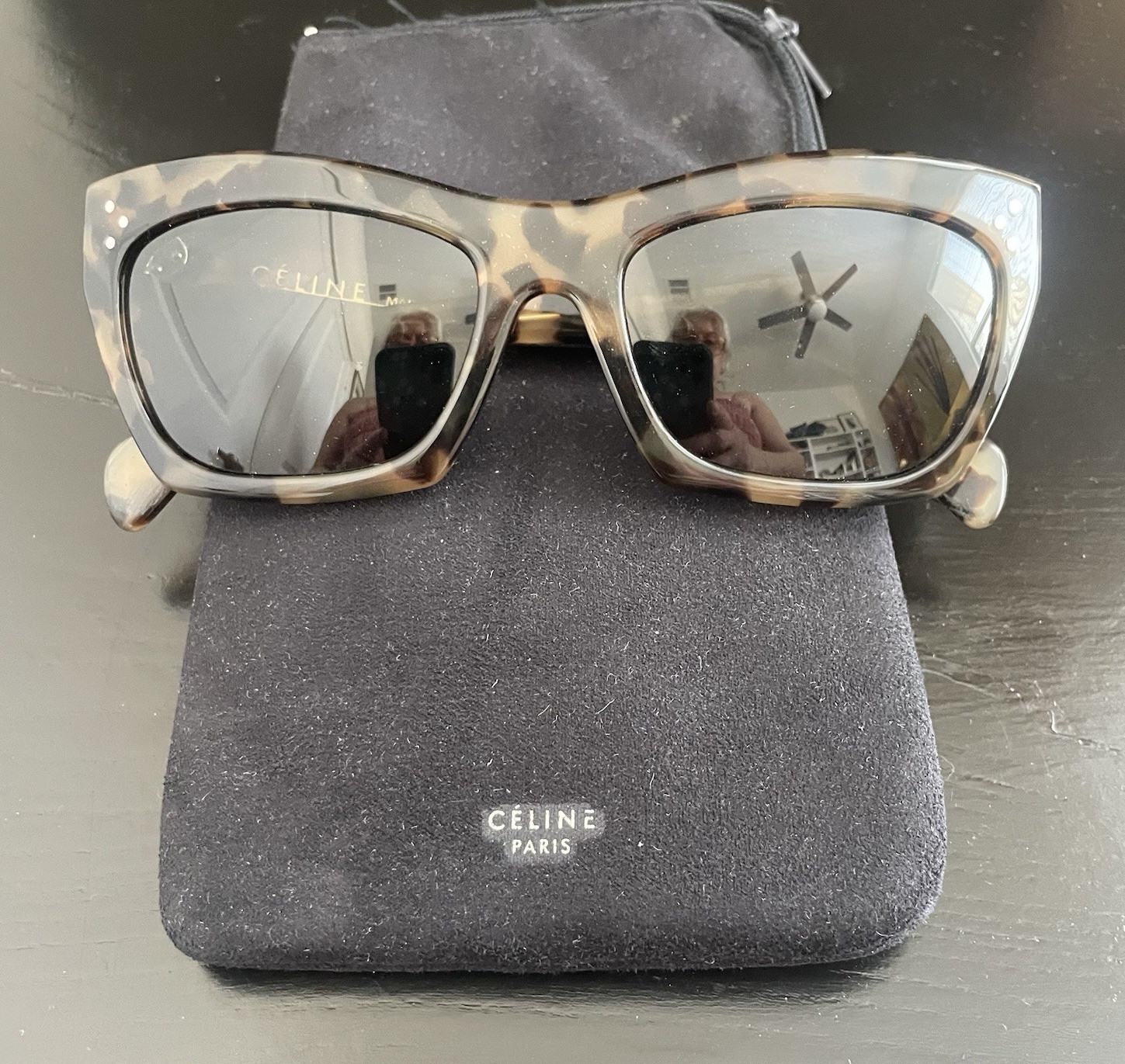CELINE PARIS Cat Eye Tortoise Shell Brown Plastic Sunglasses, Gray Tinted Lens