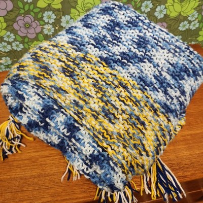 Blau gelb melierte weiche Decke Stricküberwurf