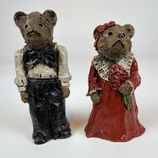 Vintage Bride and Groom Teddy Bear Figurine Set Faux Wood Resin Wedding Decor
