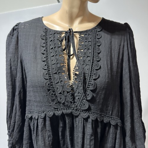 Max Studio Women’s Black 3/4 Sleeve Gauze Blouse Embroidery Lace Size XL NWT - Picture 2 of 12