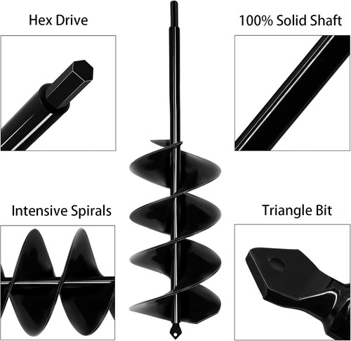 Garden Auger Drill Bit 8x42cm Heavy Duty Dual Spiral Post Hole Digger Tool - Picture 4 of 6