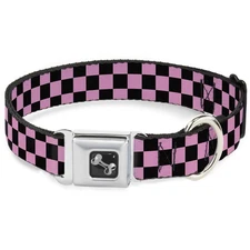 Dog Collar Bone Checker Black/Baby Pink Small 9.5-13"
