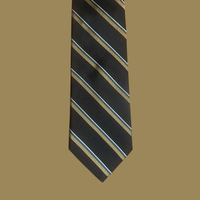 BRUNO PIATTELLI 60x4 Black Gold Blue Stripe Pure Silk Necktie Mens 
