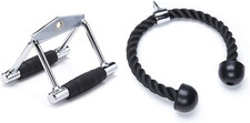 Cable Machine Attachment Combo - V Bar and Tricep Rope, Silver