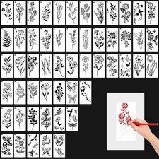 Bayurht 55PCS Wildflower Stencils with Ring for Painting Regular, White