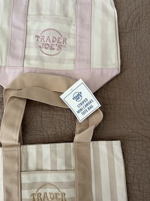 Trader Joe's Striped Mini Canvas Tote Bags NWT Set of 4 Multicolor