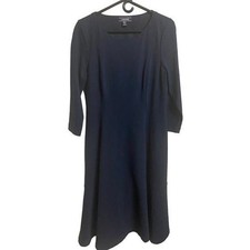 Lands End Midi Dress 10/12 Navy Blue Round Neck Long Sleeve Knit classic