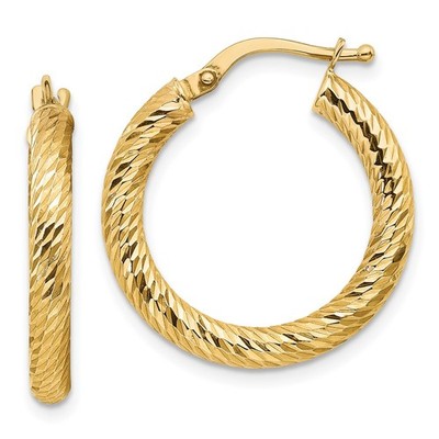 Runde Creolen 14 Karat Gelbgold poliert 3 mm Diamantschliff