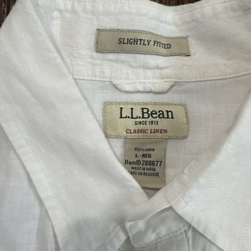 L.L. Bean Men’s L Classic 100% Linen White Shirt Short Sleeve Slightly Fitted - Picture 2 of 9