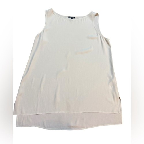 Neu ohne Etikett Eileen Fisher Seide Georgette Krepp Bateau-Ausschnitt Tank Tunika in Knochen Gr. L $ 218 - Bild 7 von 9