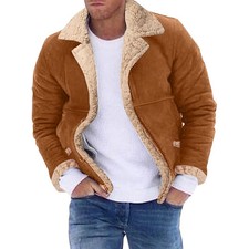 Men's Winter Fleece Jackets Thick Warm Stylish Button Down Turn Down Collar Long