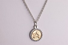 Burdick Sterling Silver & 14k Gold Cherub Angel Coin 925 Pendant 16" Chain