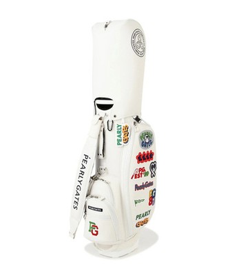 PEARLY GATES ロゴ入りホワイトバッグ PEARLY GATES Logo Patch Stand Golf Bag 46-inch Compatible Unisex