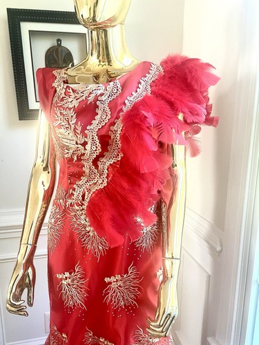 Red Lace African Long Dress, African Outfits, Nigerian Lace Dress, Lace Dress - Picture 3 of 5