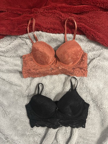 Marilyn Monroe Bras Lot of 2 Set Size 34C Black Rose Lace Padded Underwire - Picture 6 of 8