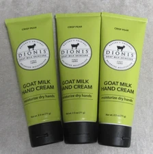 3 DIONIS  GOAT MILK HAND CREAM  - CRISP PEAR - **2.5 OZ** EACH -