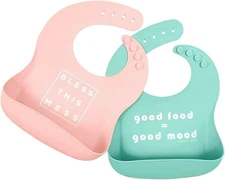 2pk Simka Rose Silicone Baby Bibs with Food Catcher - Adjustable Soft Catch All