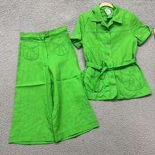 70's Wide Leg Pant Set Womens 11/12 4/6 Green Penelopes Emporium Safa