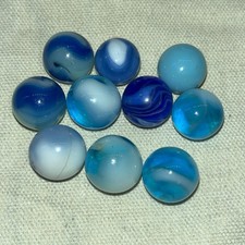 10 Vintage Glass Marbles Milk White Blue Teal Swirl 5.63-6.44 Peltier Akro 11