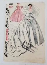 1950s Vintage Simplicity Wedding Dress Complete Sewing Pattern 4698 Size 14