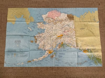 Vintage National Geographic 1970s Alaska Map 22''x35''