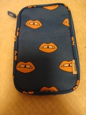 Yoobi Pencil Case Organizer Blue Peach Lips Mouth Zipper Close