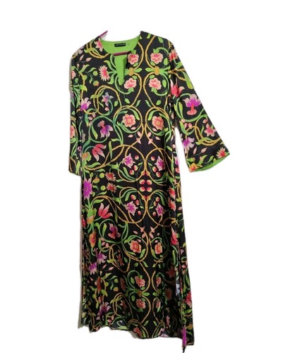 Maxi abito Josie Natori seta caftano floreale multicolore kimono lounge tg XS