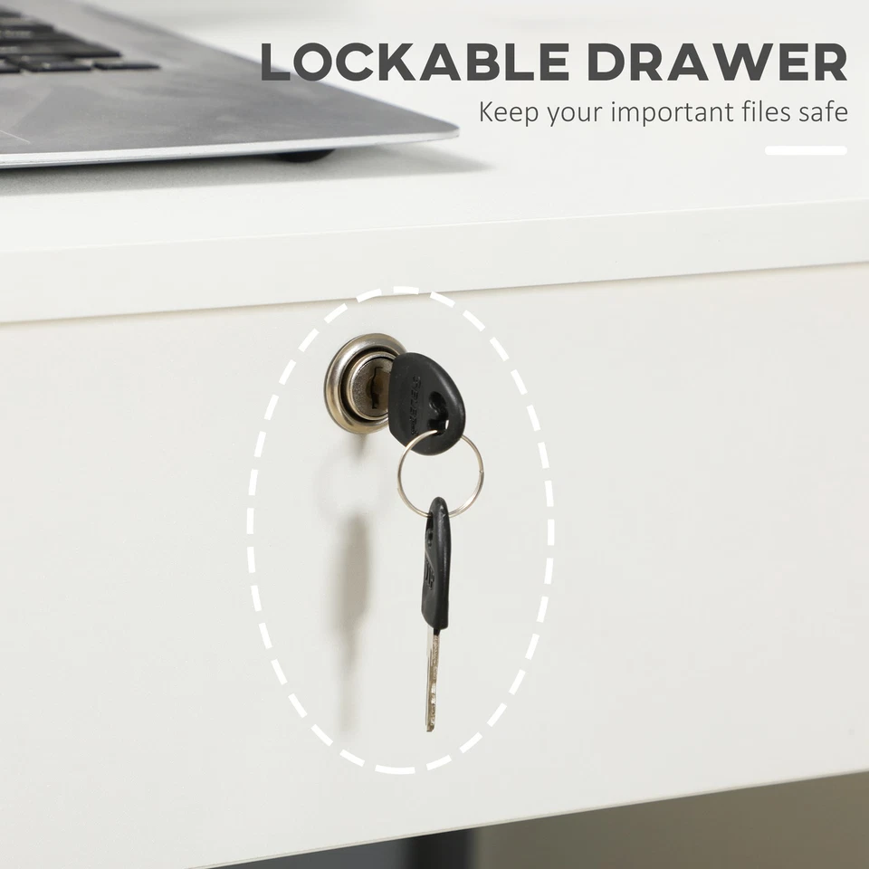 Computer Desk with Lockable Drawer and Open Compartment, White - Image 3 of 4