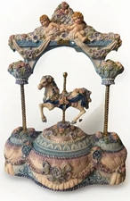 Vintage 80s Carousel Horse Music Box Resin "Love Makes The World Go Round" Cute