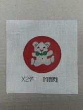 Mari Santas Bow Bear Needlepoint Canvas Colorful Pattern Hand Painted Christmas