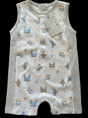 Kissy Kissy NWT Grey/Blue/White Knights Pima Cotton Short Sleeve Romper-9Mos