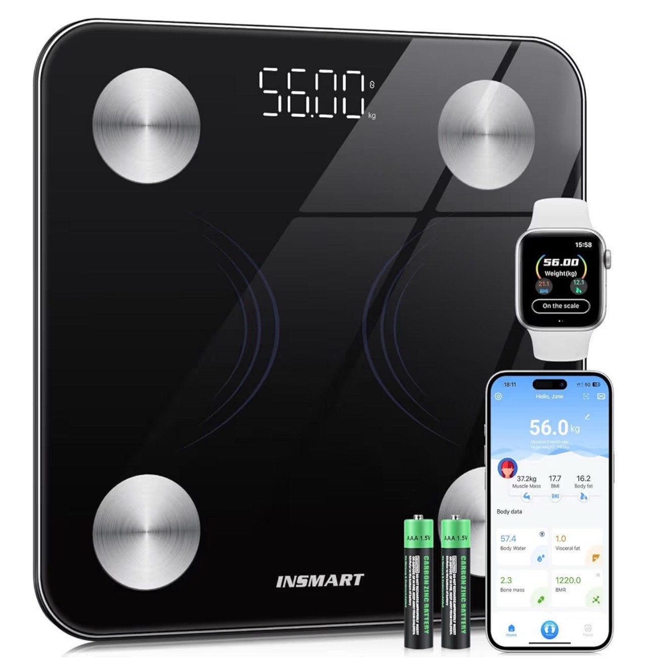INSMART Smart Digital Weight Scales Bluetooth Body Fat Scale Machine With App